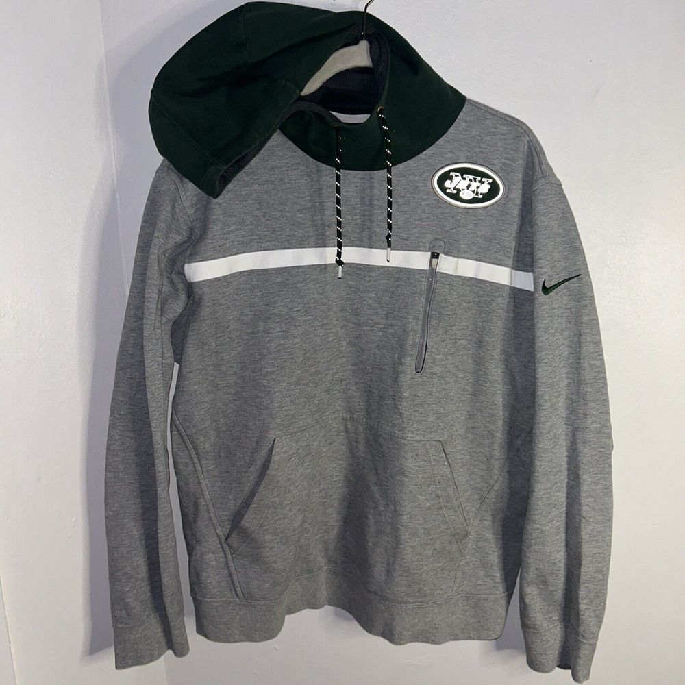 Nike NFL‎ New York Jets Pullover Hoodie Grey Green Athletic Sweatshirt